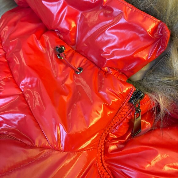 ZIAI Wet Look Red Puffer Hooded Jacket Coat Detachable Faux Fur Trim Size M - Picture 16 of 16